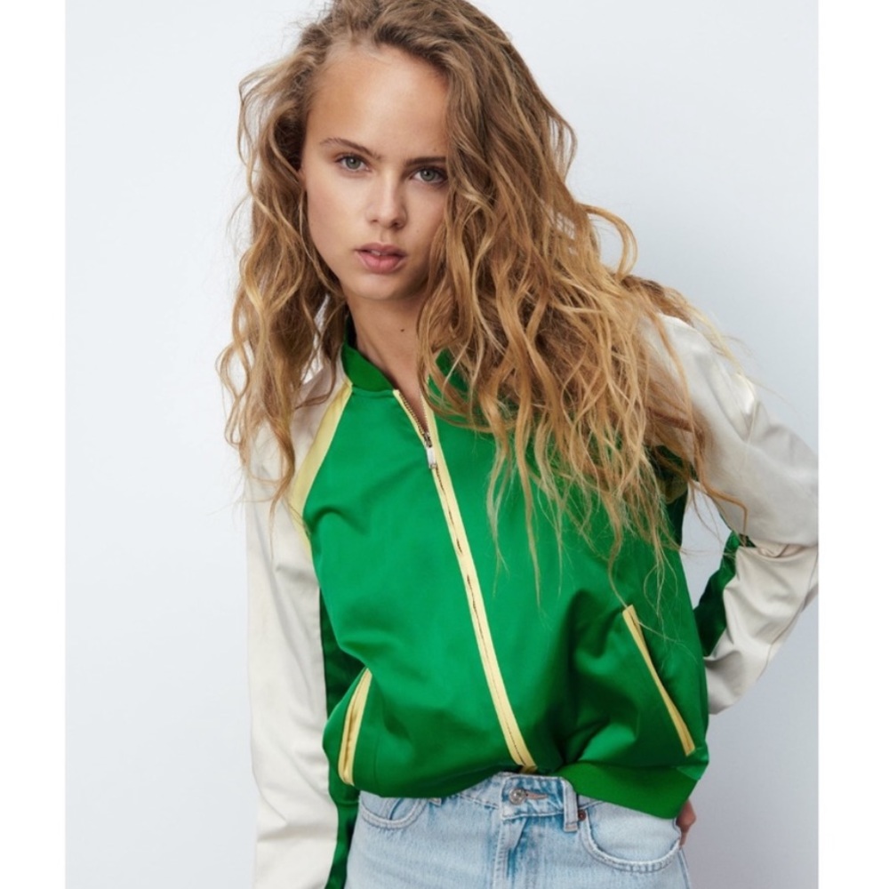 Zara Sateen Bomber Jacket Green